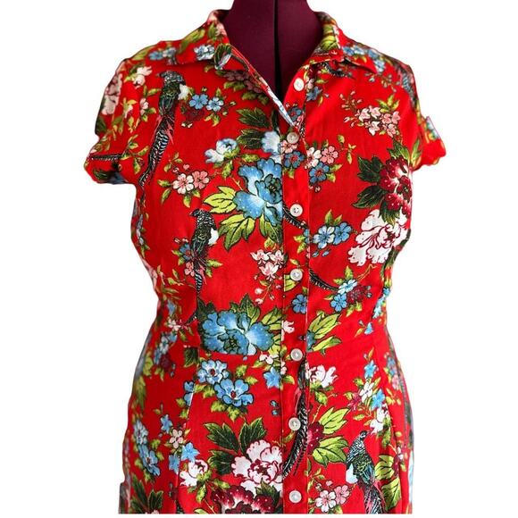 Womens Dress Size 16 Red Floral Tropical Vacation Resort Ready Packable - Picture 2 of 8